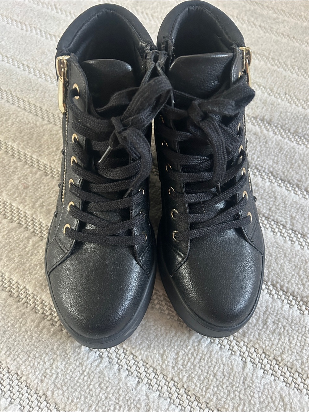 Aldo Black High-Top Lace-Up Sneakers with Gold Accents